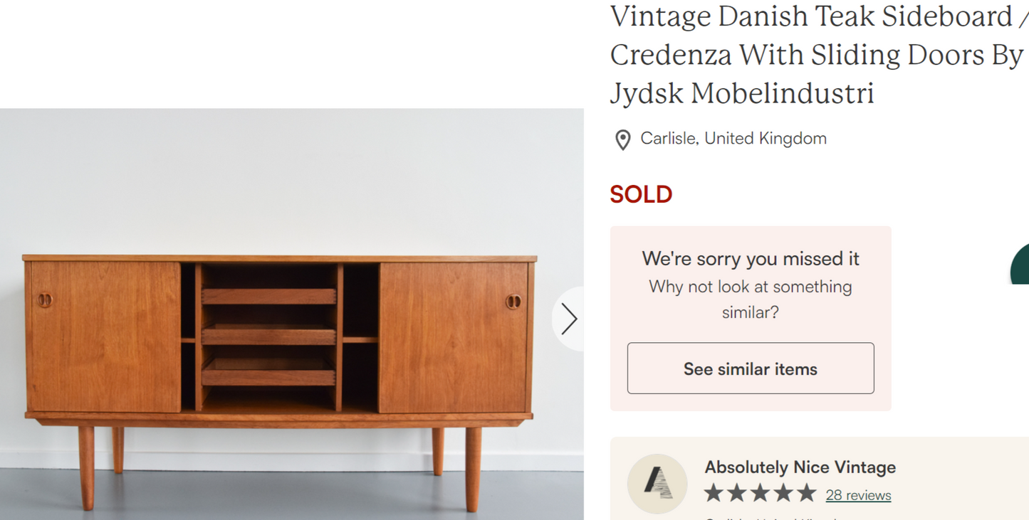 REFINISHED Danish Mid Century Modern Teak Sideboard by Jydsk Narrow 71"