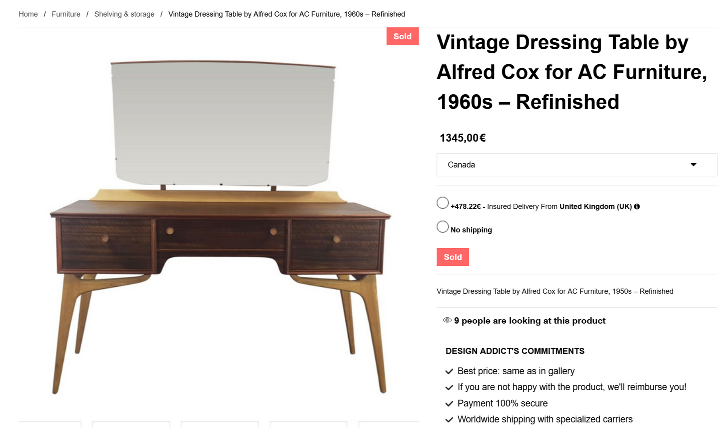 REFINISHED British MCM Vanity & Mirror or Desk by Alfred Cox, Perfect, Compact