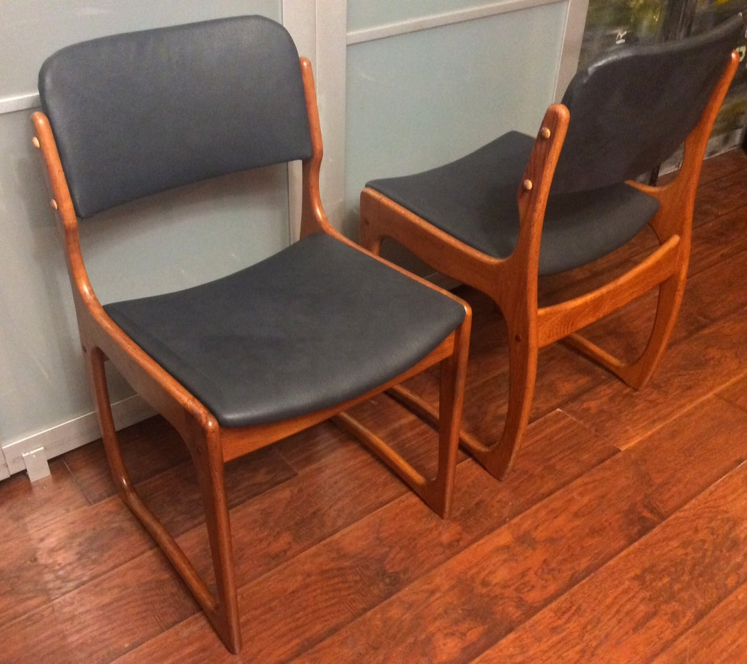 Set of 4 Mid Century Modern Danish Solid Teak Chairs REUPHOLSTERED with sleigh legs - Mid Century Modern Toronto