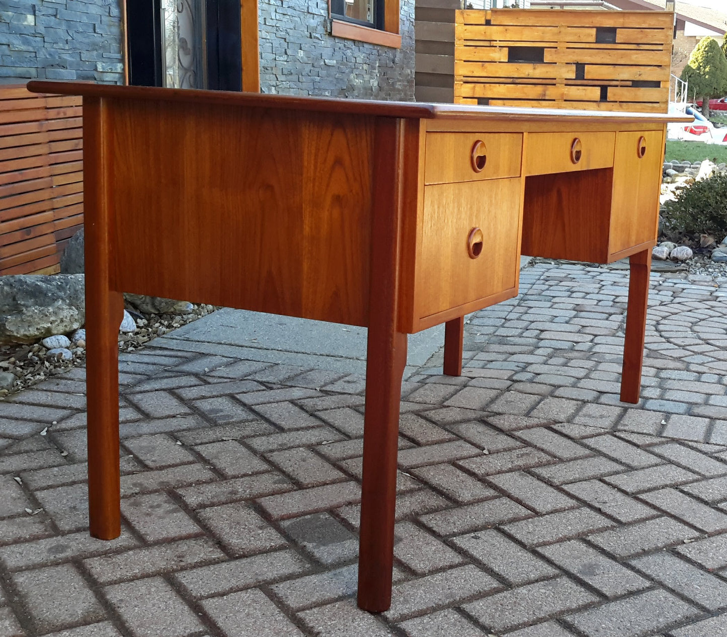 Mid Century Modern Teak Desk REFINISHED Free Standing - Mid Century Modern Toronto