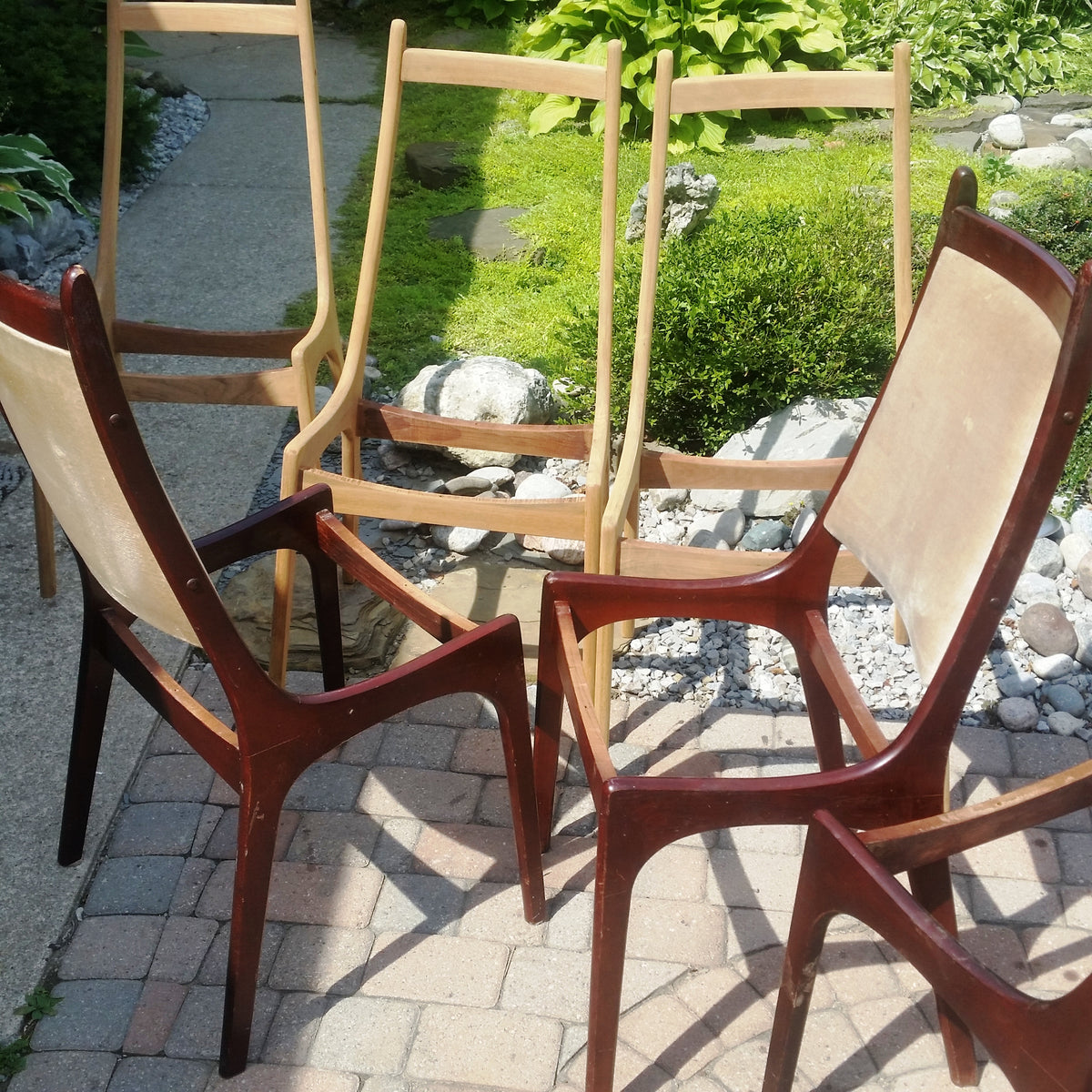 8 Danish Mid Century Modern Solid Teak High Back Dining Chairs REFINISHED REUPHOLSTERED each $249 - Mid Century Modern Toronto