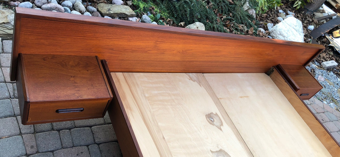 REFINISHED MCM Teak Dresser 9 Drawers & Queen Platform Bed with attached nightstands - Mid Century Modern Toronto