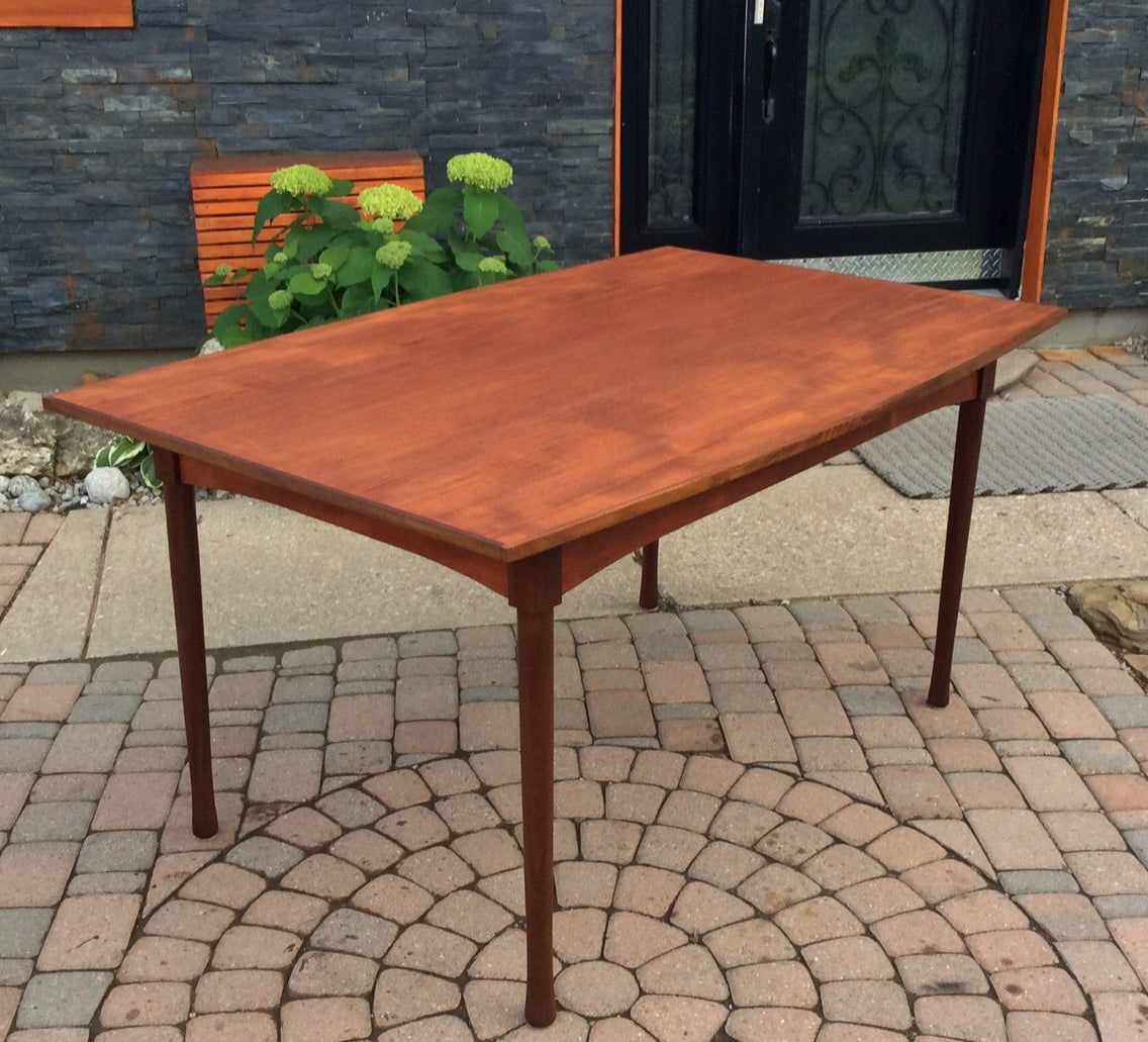 Mid Century Modern Teak Dining Table Extendable with 2 Leaves / Draw Leaf  or Pocket Leaf -REFINISHED, Surfboard shape - Mid Century Modern Toronto
