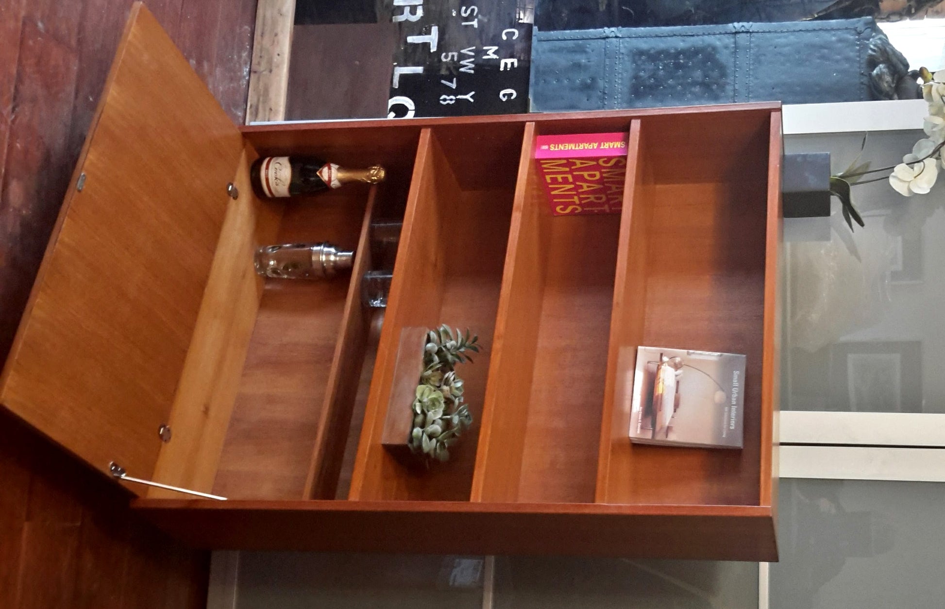 REFINISHED Teak MCM Danish Display Bookcase Bar Narrow 35.5" - Mid Century Modern Toronto