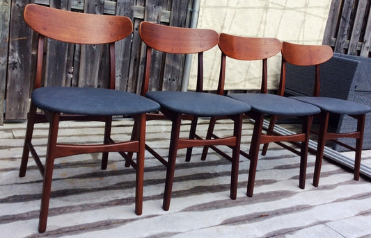 Set of 4 Danish Mid Century Modern Solid Teak Dining Chairs REUPHOLSTERED - Mid Century Modern Toronto