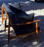Mid Century Modern 3-Seater Sofa REFINISHED REUPHOLSTERED Charcoal Grey fabric - Mid Century Modern Toronto 4