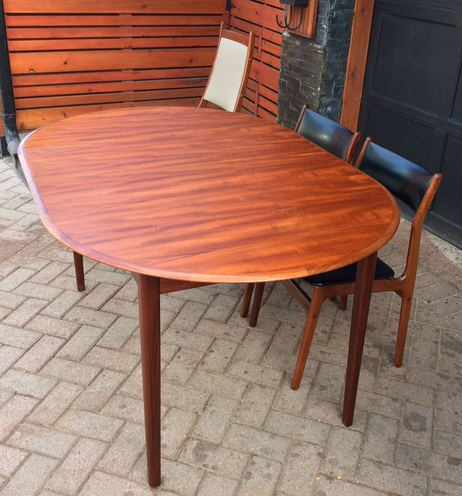 REFINISHED Mid Century Modern Teak Dining Table Oval Extendable Self Storing (with butterfly/ jackknife/ pop up leaf) - Mid Century Modern Toronto