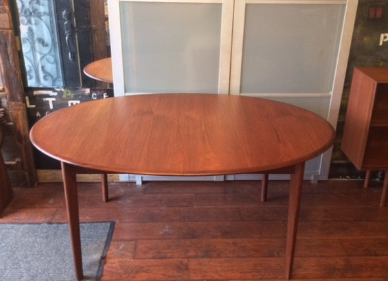 REFINISHED Mid-Century Modern Teak Dining Table Oval w 1 Leaf - Mid Century Modern Toronto