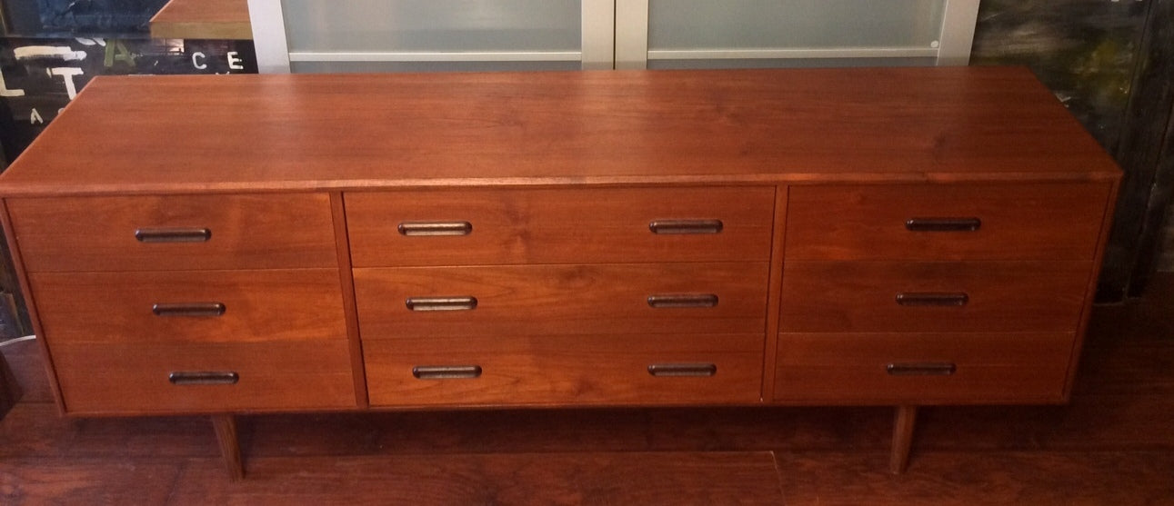 REFINISHED Mid-Century Modern Teak 9 drawers Dresser - Mid Century Modern Toronto