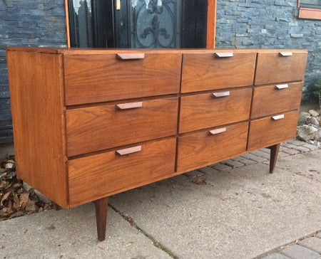 REFINISHED Walnut Mid Century Modern Dresser - Mid Century Modern Toronto