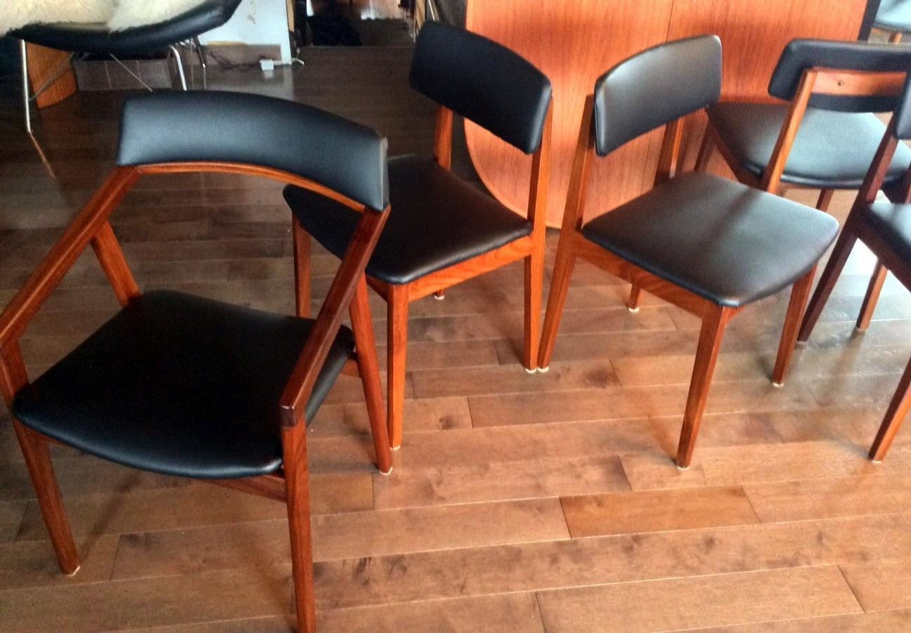 4 or 5 Mid Century Modern Solid Teak Chairs  by Jan Kuypers REFINISHED REUPHOLSTERED - Mid Century Modern Toronto