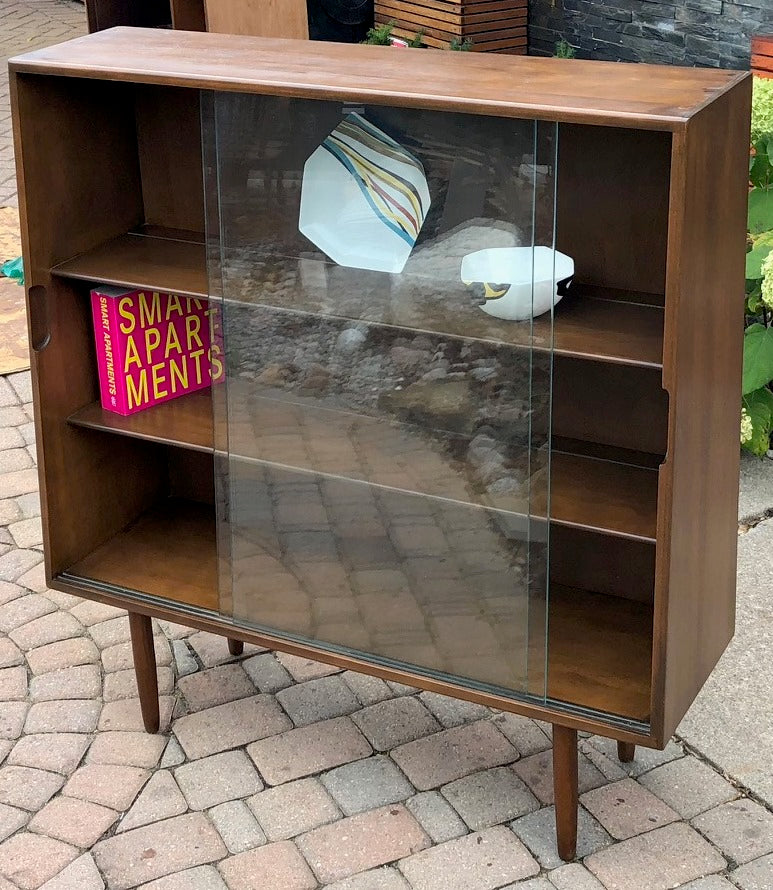 MCM Ash Walnut Bookcase Display with glass doors like new 40.5