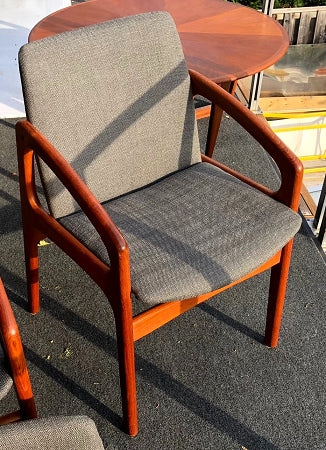 Teak MCM REUPHOLSTERED Angled Arm Chair by Kai Kristiansen, grey; 6 chairs available - Mid Century Modern Toronto