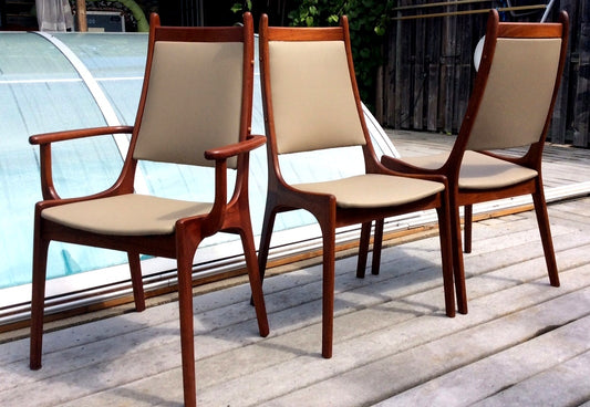 8 Danish Mid Century Modern Solid Teak High Back Dining Chairs REFINISHED REUPHOLSTERED each $249 - Mid Century Modern Toronto
