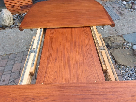 Large MCM Teak Dining Table Extendable Self Storing  REFINISHED - Mid Century Modern Toronto