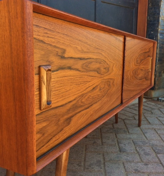 REFINISHED Danish MCM  Teak Media Console NARROW & LOW 5 ft - Mid Century Modern Toronto