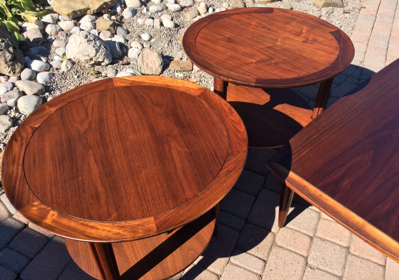 Mid Century Modern Set of Walnut Coffee Table & 2 End Tables REFINISHED - Mid Century Modern Toronto