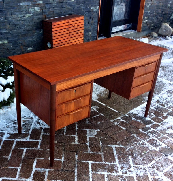Danish Mid Century Modern Teak Desk REFINISHED Free Standing - Mid Century Modern Toronto