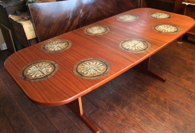 Danish Mid Century Modern Teak Extendable Dining Table with Inlaid Tiles REFINISHED 5 - 8.5 feet - Mid Century Modern Toronto