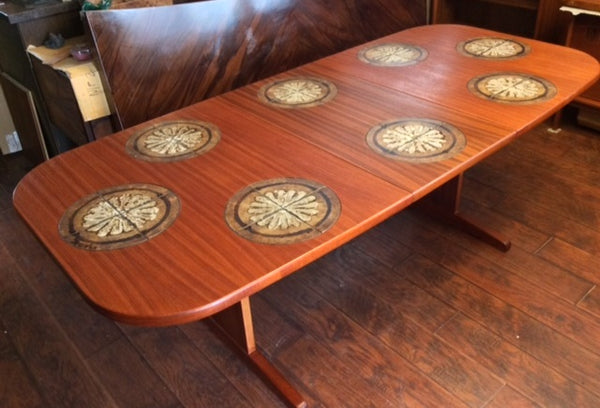Danish Mid Century Modern Teak Extendable Dining Table with Inlaid Tiles REFINISHED 5 - 8.5 feet - Mid Century Modern Toronto
