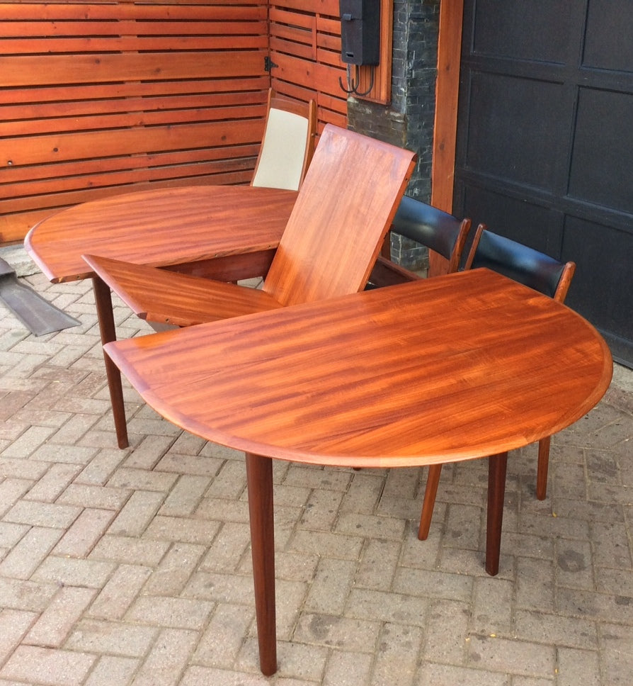 REFINISHED Mid Century Modern Teak Dining Table Oval Extendable Self Storing (with butterfly/ jackknife/ pop up leaf) - Mid Century Modern Toronto