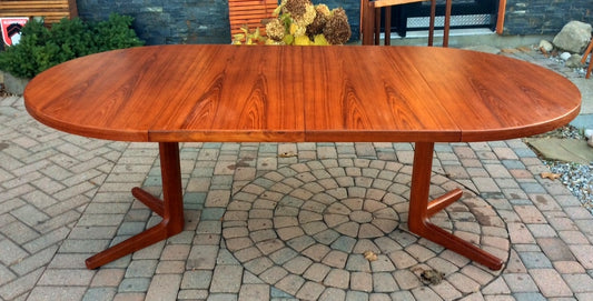 REFINISHED Danish Mid Century Modern Teak Dining Table Extendable Round to Oval with 2 Leaves - Mid Century Modern Toronto