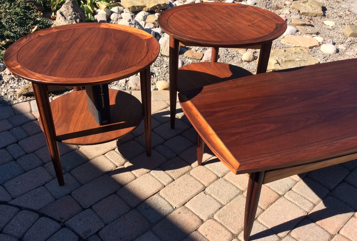 Mid Century Modern Set of Walnut Coffee Table & 2 End Tables REFINISHED - Mid Century Modern Toronto