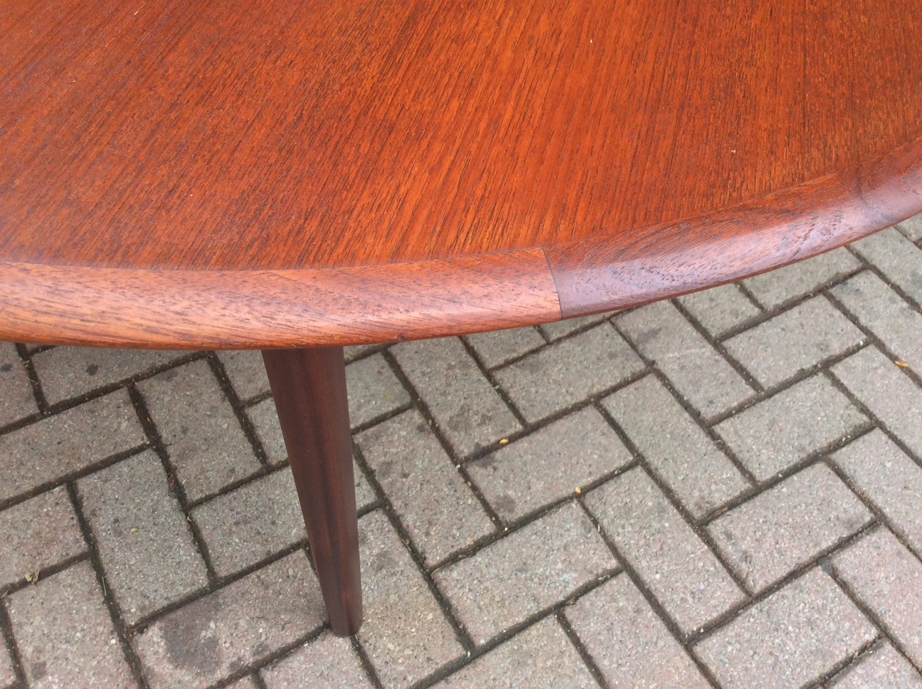 REFINISHED MCM Teak Dining Table Oval Self Storing with butterfly/ jackknife/ pop up leaf extension - Mid Century Modern Toronto