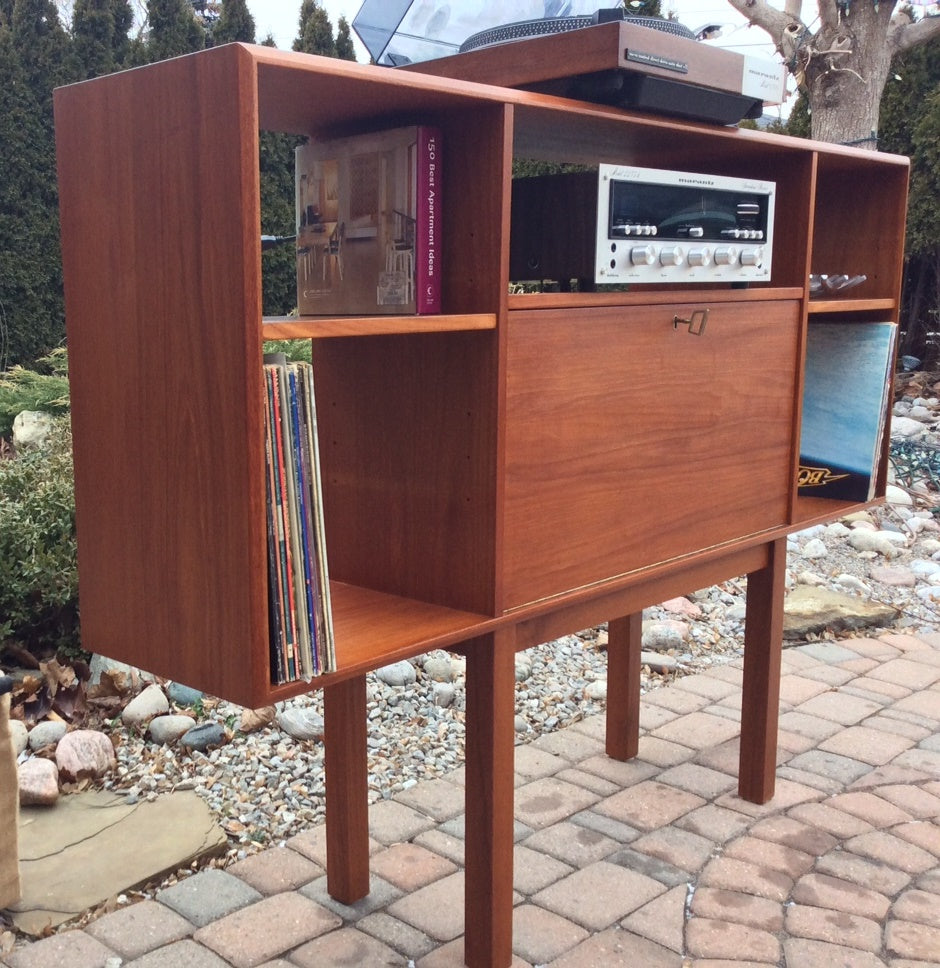 Mid Century Modern Teak Media Console Bar RESTORED - Mid Century Modern Toronto