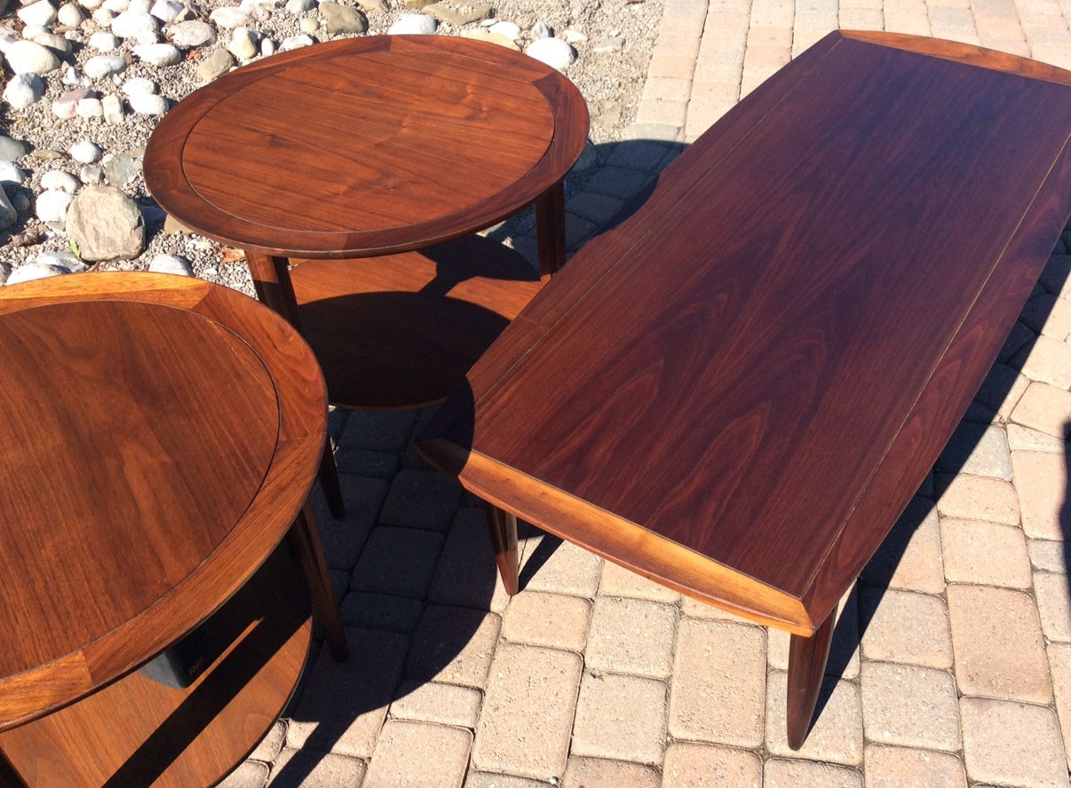 Mid Century Modern Set of Walnut Coffee Table & 2 End Tables REFINISHED - Mid Century Modern Toronto