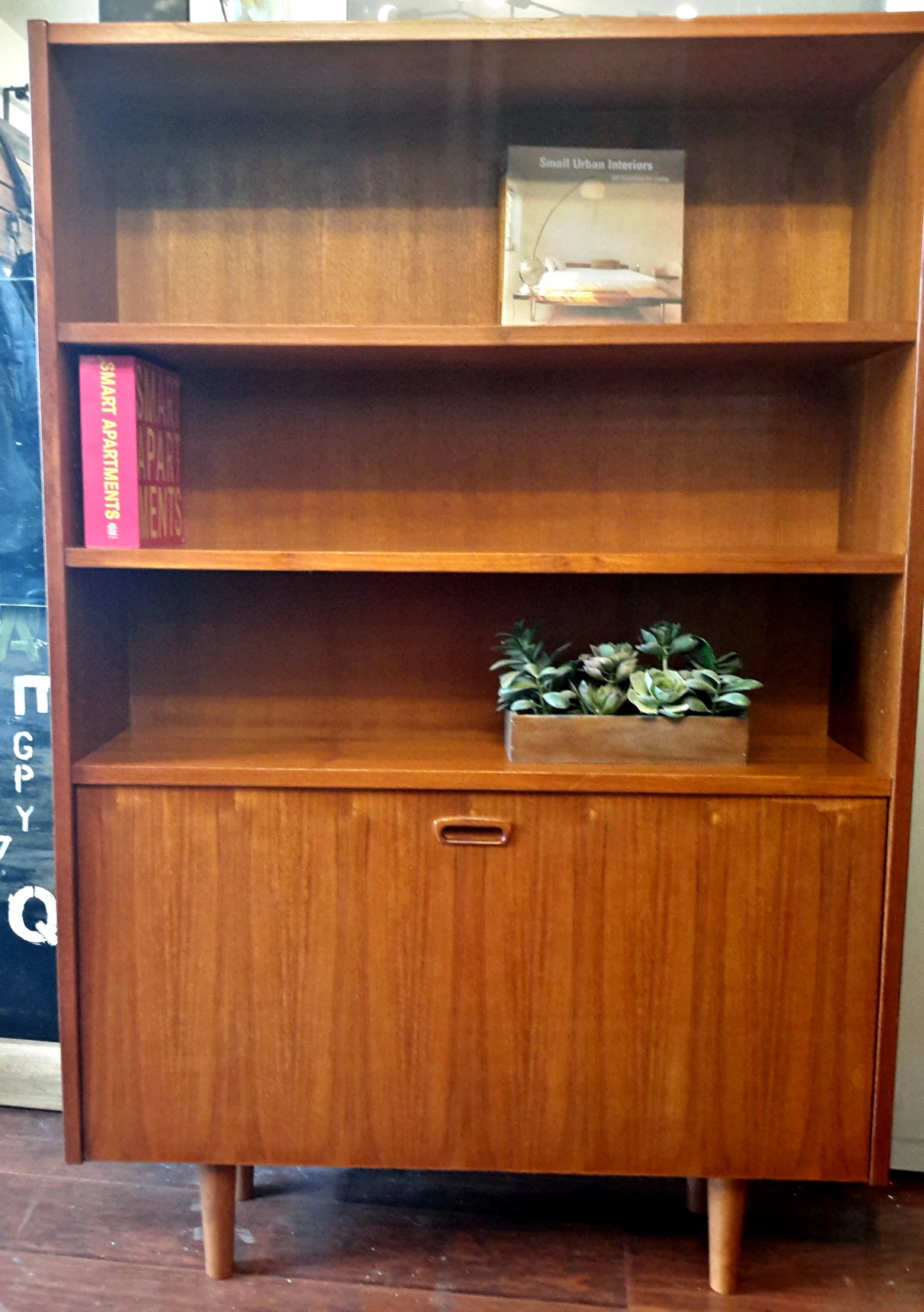 REFINISHED Teak MCM Danish Display Bookcase Bar Narrow 35.5" - Mid Century Modern Toronto