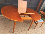 REFINISHED Small Danish MCM  Teak Table Round to Oval w Butterfly Leaf 42
