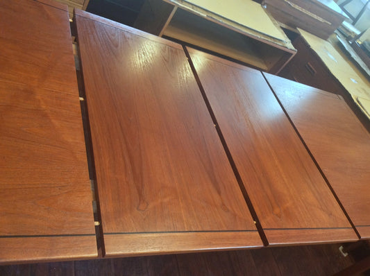 MCM Teak Dining Table Rectangular w 2 Leaves -REFINISHED 4.5-7.5 ft - Mid Century Modern Toronto