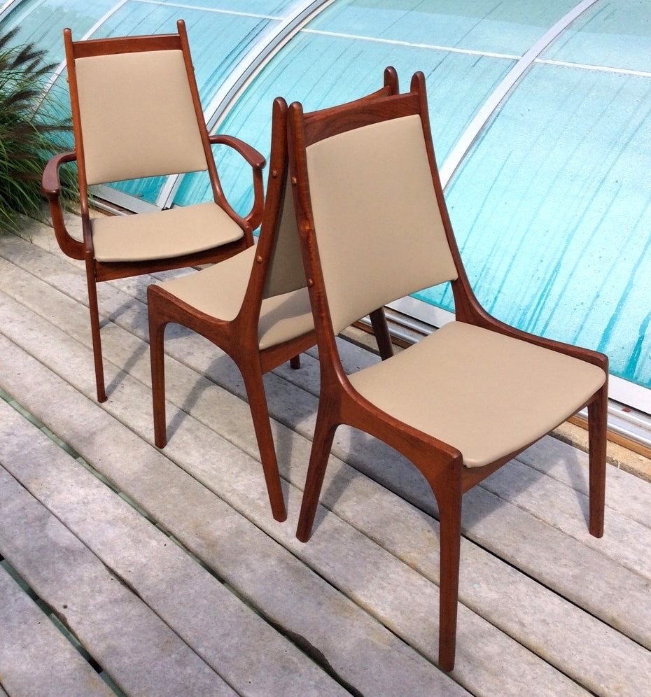 8 Danish Mid Century Modern Solid Teak High Back Dining Chairs REFINISHED REUPHOLSTERED each $249 - Mid Century Modern Toronto