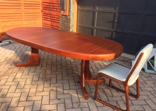 REFINISHED Grand MCM  Teak Table w 1 Leaf Oval 71"-92" - Mid Century Modern Toronto