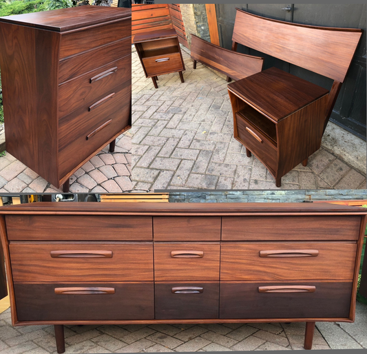 REFINISHED MCM SOLID TEAK Dresser, Tallboy, Nightstands, Bed frame by Imperial- PERFECT - Mid Century Modern Toronto