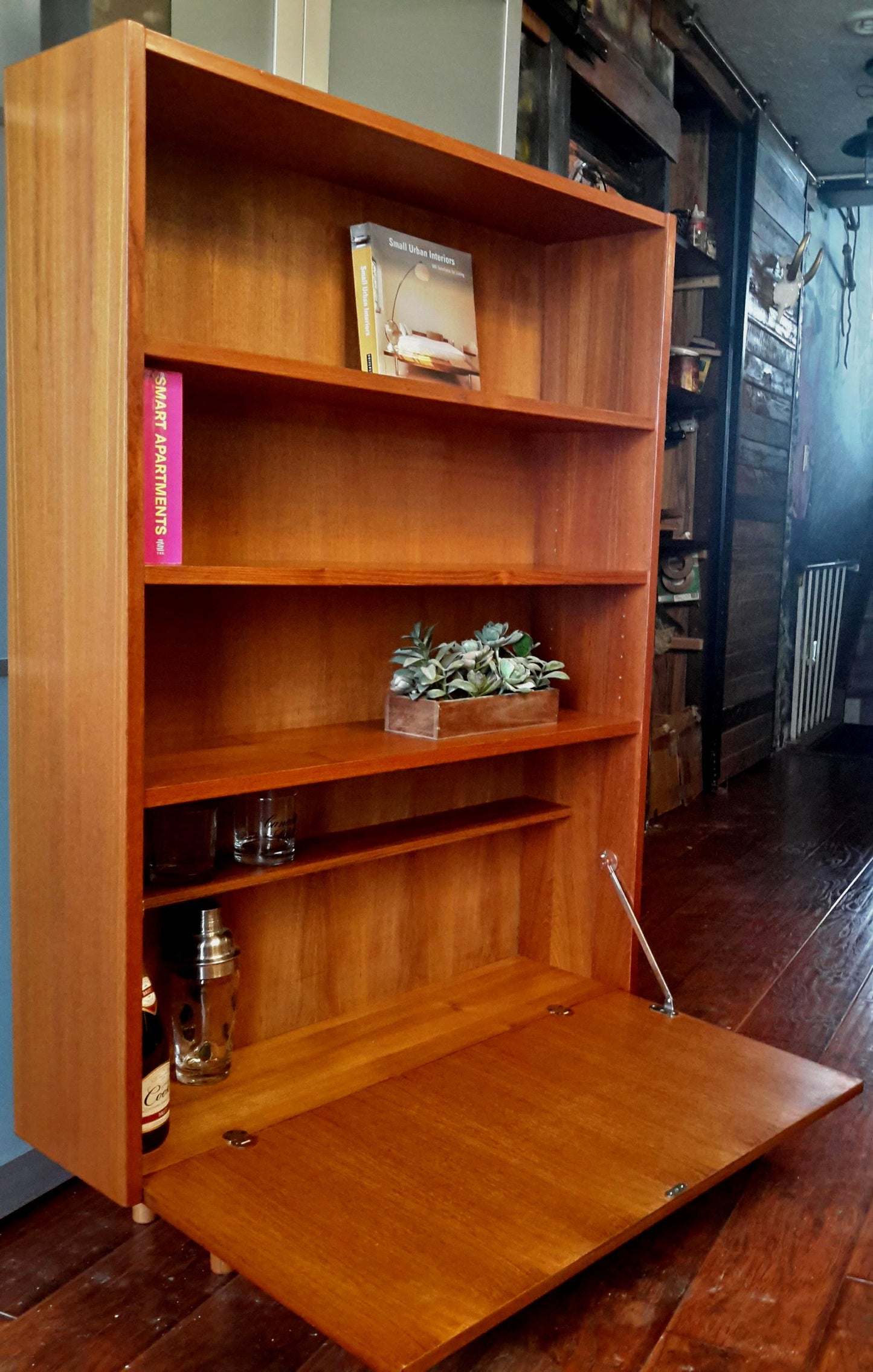 REFINISHED Teak MCM Danish Display Bookcase Bar Narrow 35.5" - Mid Century Modern Toronto