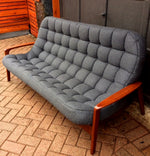 RESTORED Iconic Mid Century Modern Teak Sofa with arms - Scoop by Huber. Like New, Charcoal Wool Fabric - Mid Century Modern Toronto 9