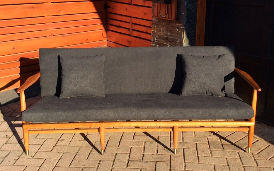 Mid Century Modern 3-Seater Sofa REFINISHED REUPHOLSTERED Charcoal Grey fabric - Mid Century Modern Toronto