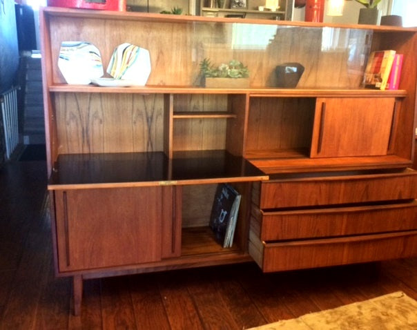 REFINISHED Danish Mid Century Modern Teak Highboard (2 parts) 78" - Mid Century Modern Toronto