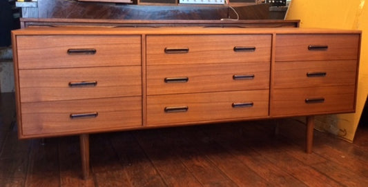 REFINISHED Mid-Century Modern Teak 9 drawers Dresser - Mid Century Modern Toronto
