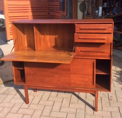 REFINISHED Danish MCM  Teak Tall Sideboard Bar Compact 49.5" - Mid Century Modern Toronto