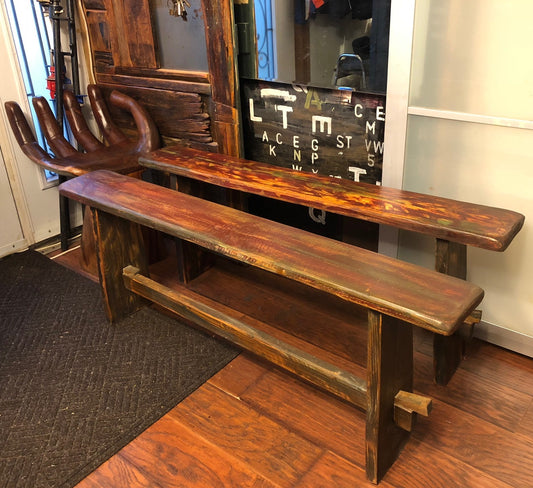 Reclaimed wood rustic bench - compact & foldable, inside/outside - Mid Century Modern Toronto