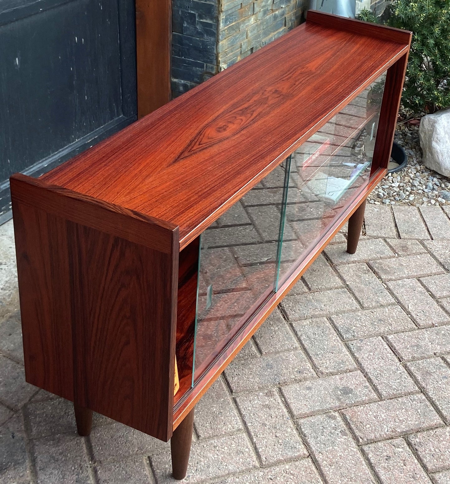 RESTORED Danish MCM Rosewood Bookcase Display w finished back 47.25"