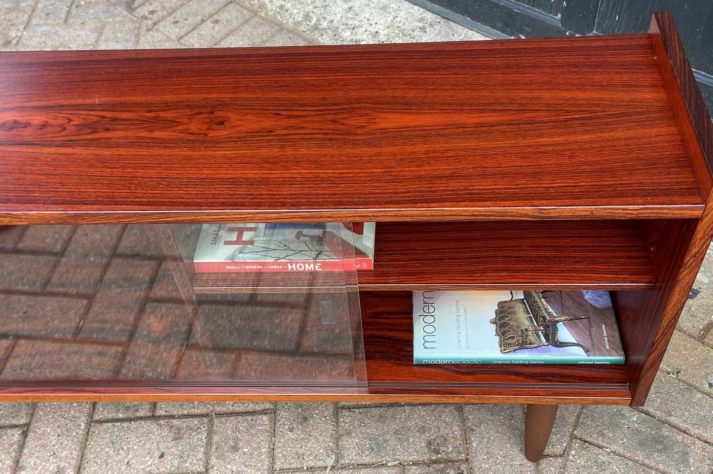 RESTORED Danish MCM Rosewood Bookcase Display w finished back 47.25"