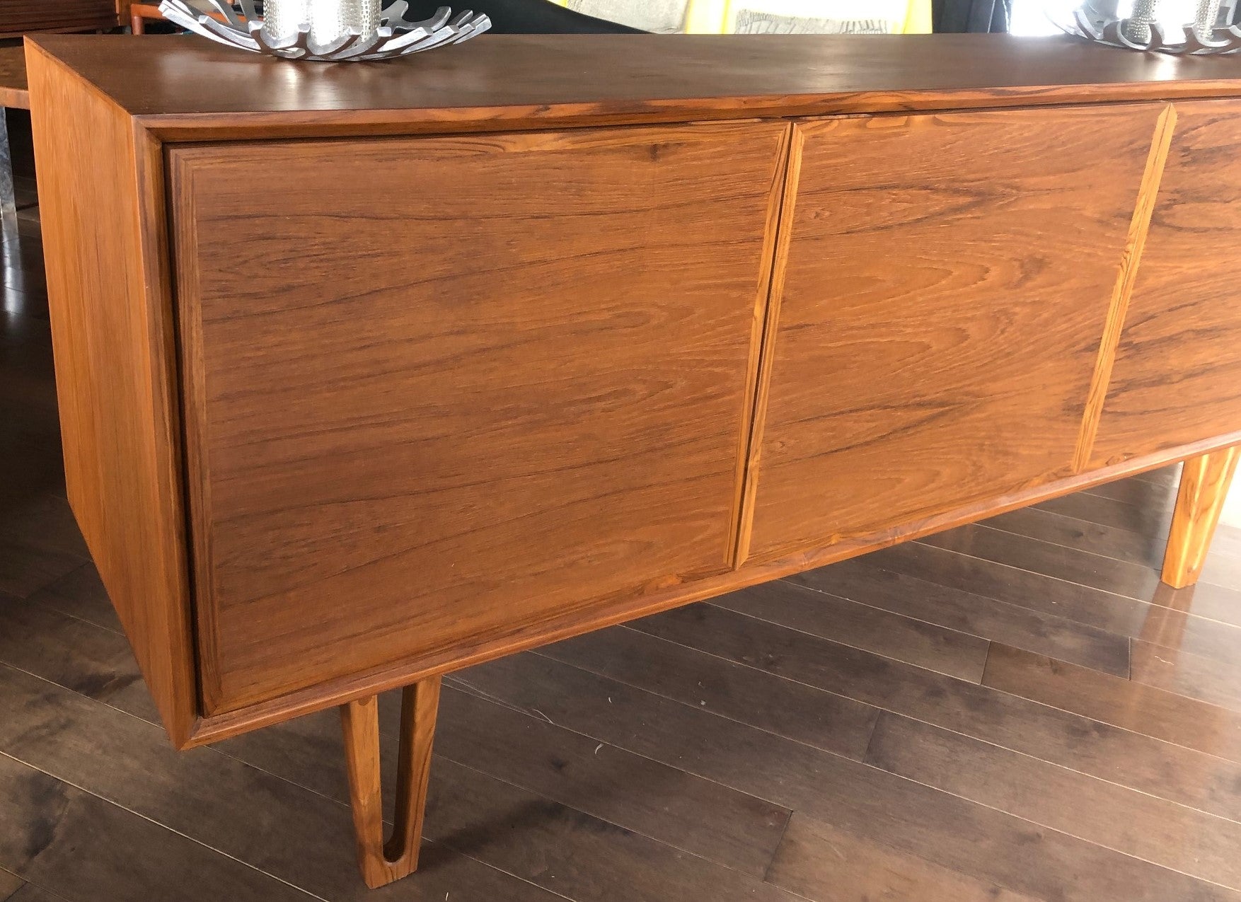 Danish MCM Teak Buffet Bar 63", 3 doors with hidden handles, perfect - Mid Century Modern Toronto