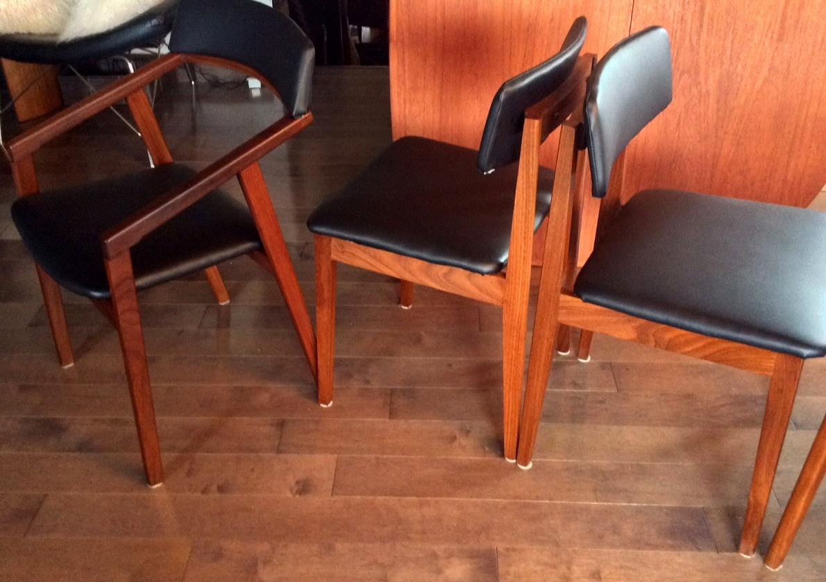 4 or 5 Mid Century Modern Solid Teak Chairs  by Jan Kuypers REFINISHED REUPHOLSTERED - Mid Century Modern Toronto