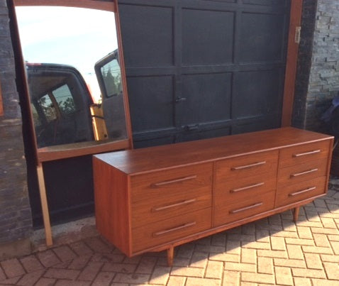 MCM Teak Queen Bed, 9 Drawers Dresser, Nightstands, Mirror- REFINISHED - Mid Century Modern Toronto