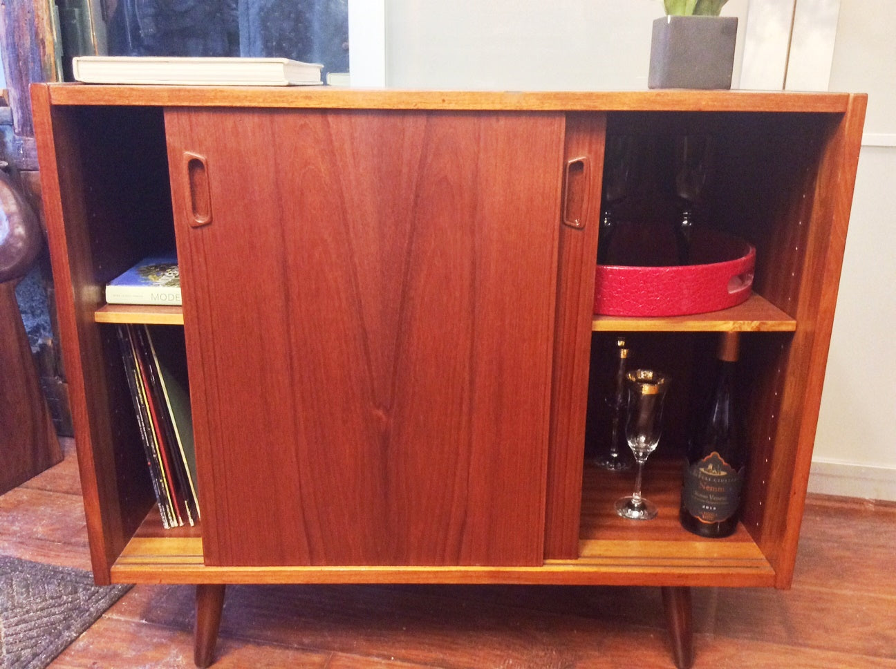 Danish Mid Century Modern Teak Buffet Bar TV Media Records Console- Small-REFINISHED - Mid Century Modern Toronto