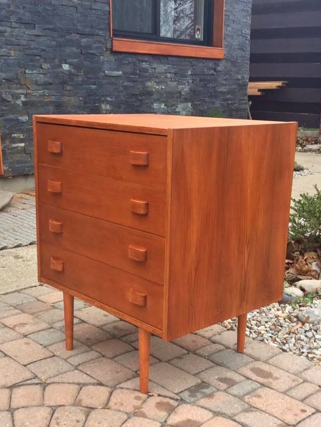 Danish Mid Century Modern Teak Dresser Chest 4 Drawers Small REFINISHED - Mid Century Modern Toronto